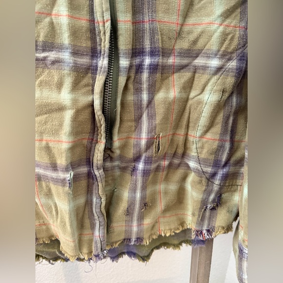 Free People Green and Blue Distressed Flannel Shacket - Picture 5 of 9